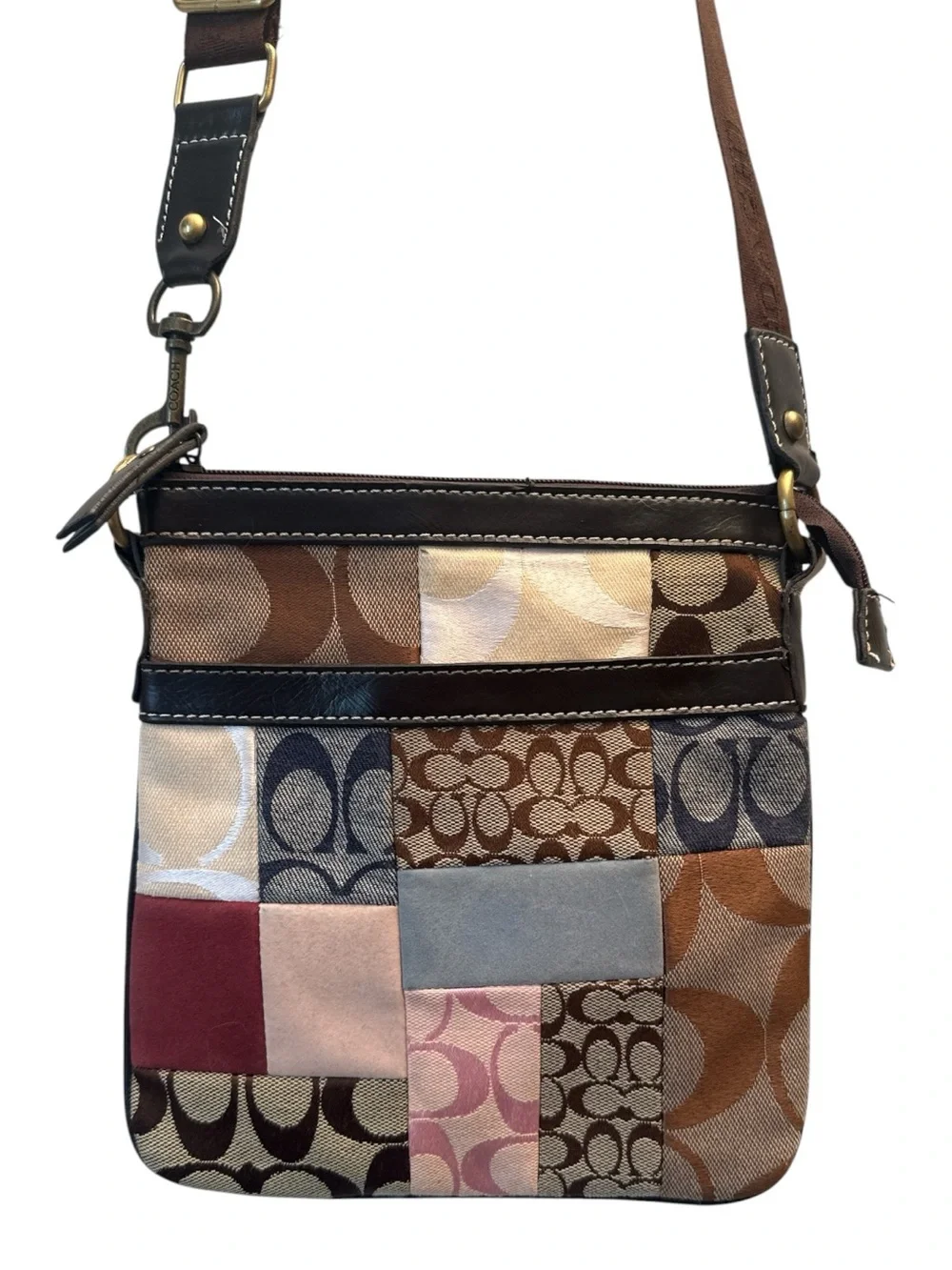 Coach Patchwork Crossbody Bag in Multi Brown and Pink